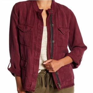 Sanctuary Roy Raw Hem Frayed Utility Jacket in Burgundy: SIZE M